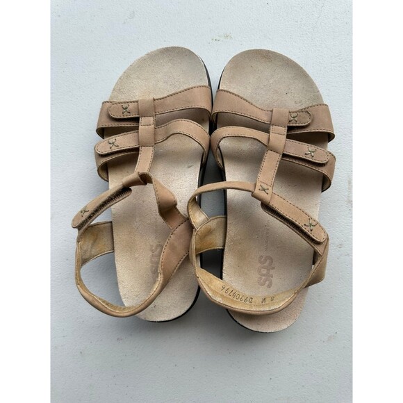 SAS Leather Sorrento Praline Adjustable Hook Loop T-Straps Suede Sandals 8 Wide - Picture 2 of 9